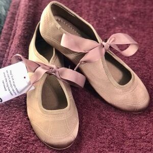 Women's Blush Pink Satin Ballet Flats with Ribbon